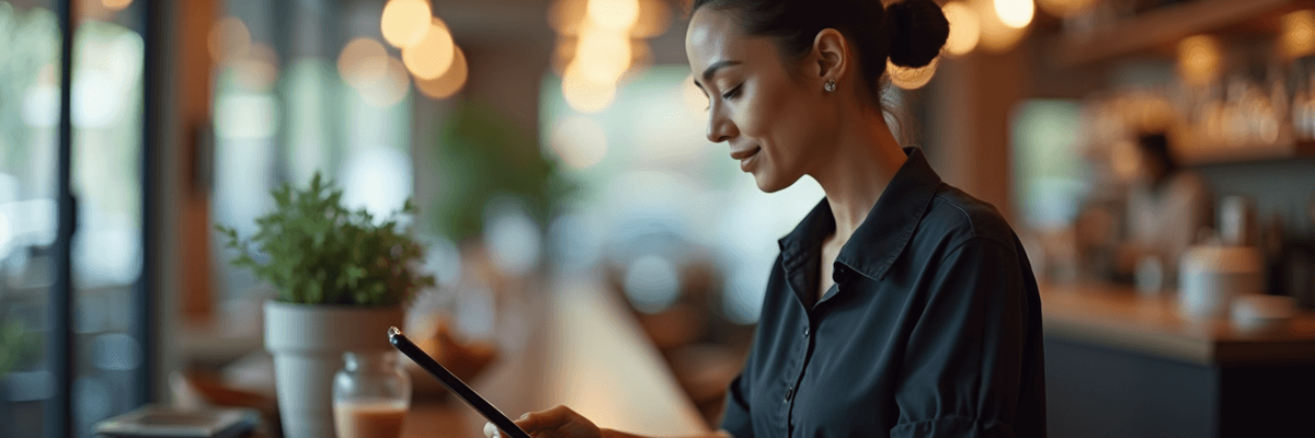 Restaurant staff managing orders through a tablet